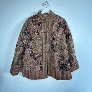 White Stag Womens Brocade Tapestry Jacket Small Black/Red Paisley Damask Print